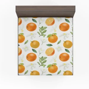 Hand Painted Oranges Leaves Fitted Sheet