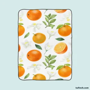 Hand Painted Oranges Leaves Fleece Blanket 1