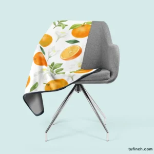 Hand Painted Oranges Leaves Fleece Blanket 2