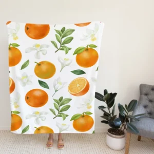 Hand Painted Oranges Leaves Fleece Blanket