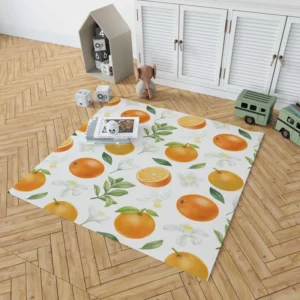 Hand Painted Oranges Leaves Rug 1