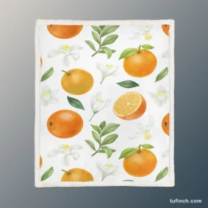 Hand Painted Oranges Leaves Sherpa Fleece Blanket 1