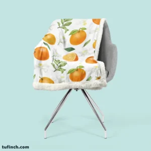 Hand Painted Oranges Leaves Sherpa Fleece Blanket 2