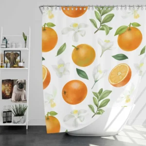 Hand Painted Oranges Leaves Shower Curtain