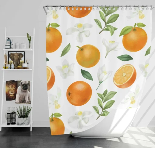 Hand Painted Oranges Leaves Shower Curtain