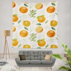 Hand Painted Oranges Leaves Wall Tapestry