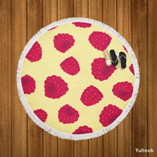 Hand Painted Raspberry Round Beach Towel