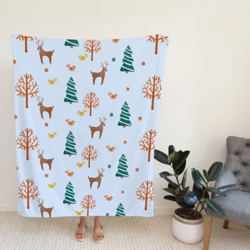 Hand Painted Reindeer Pattern Fleece Blanket