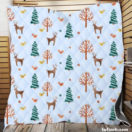 Hand Painted Reindeer Pattern Quilt Blanket