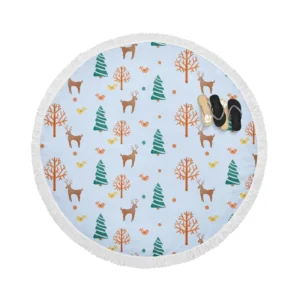 Hand Painted Reindeer Pattern Round Beach Towel