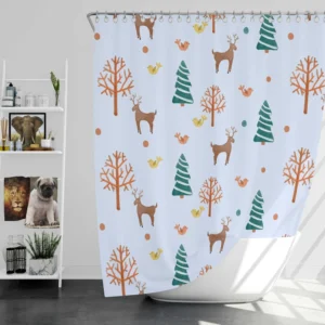 Hand Painted Reindeer Pattern Shower Curtain