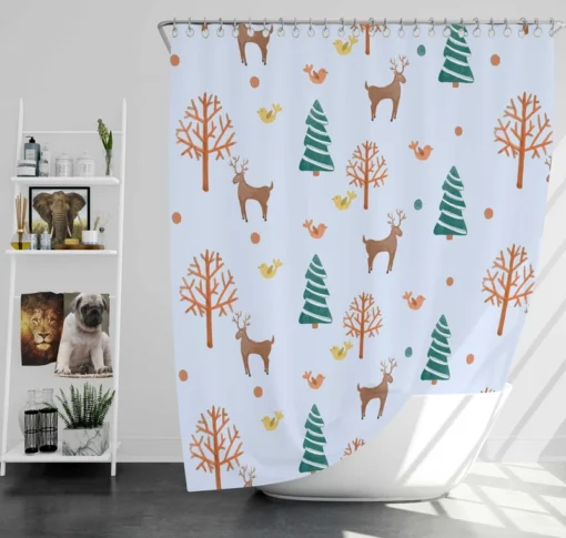 Hand Painted Reindeer Pattern Shower Curtain