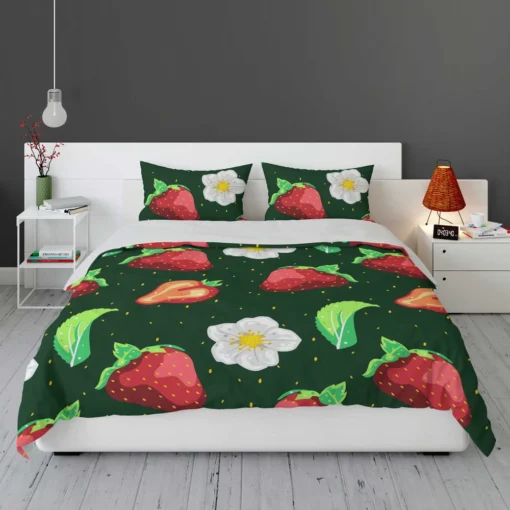 Hand Painted Strawberry Flowers Bedding Set 1