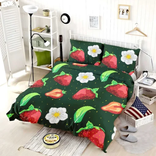 Hand Painted Strawberry Flowers Bedding Set