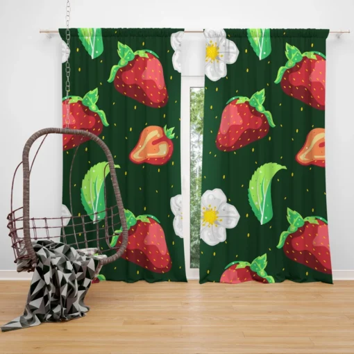 Hand Painted Strawberry Flowers Curtain