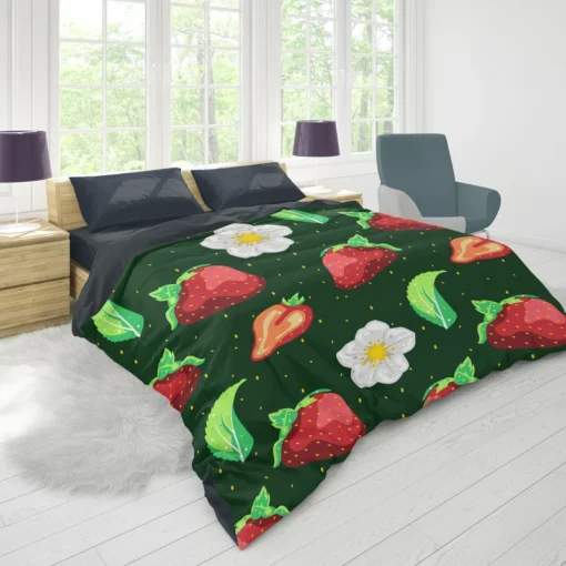 Hand Painted Strawberry Flowers Duvet Cover 1