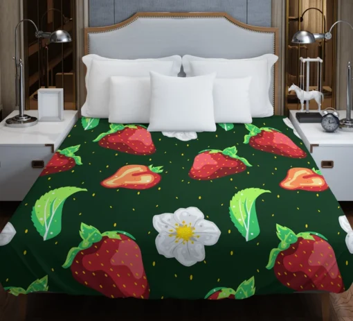 Hand Painted Strawberry Flowers Duvet Cover