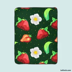 Hand Painted Strawberry Flowers Fleece Blanket 1