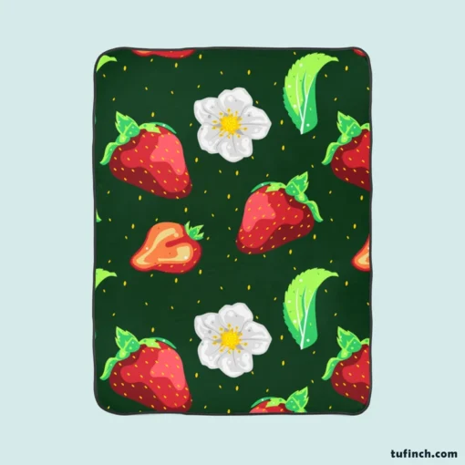 Hand Painted Strawberry Flowers Fleece Blanket 1