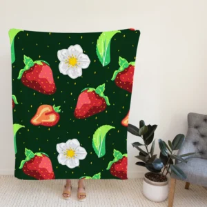 Hand Painted Strawberry Flowers Fleece Blanket