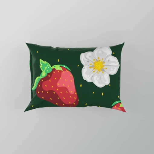 Hand Painted Strawberry Flowers Pillow Case