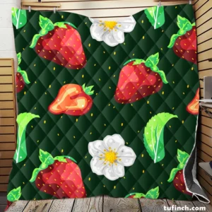 Hand Painted Strawberry Flowers Quilt Blanket