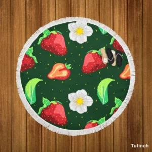 Hand Painted Strawberry Flowers Round Beach Towel