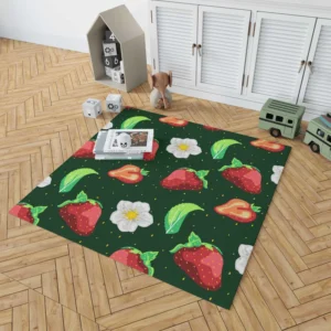 Hand Painted Strawberry Flowers Rug 1