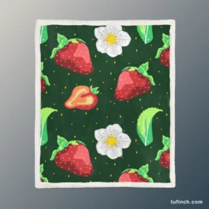 Hand Painted Strawberry Flowers Sherpa Fleece Blanket 1