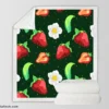 Hand Painted Strawberry Flowers Sherpa Fleece Blanket