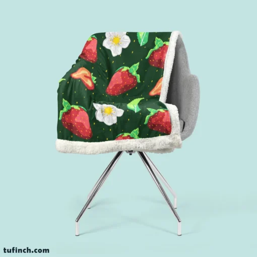 Hand Painted Strawberry Flowers Sherpa Fleece Blanket 2