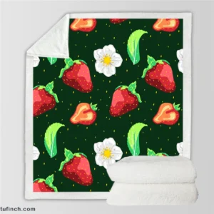 Hand Painted Strawberry Flowers Sherpa Fleece Blanket