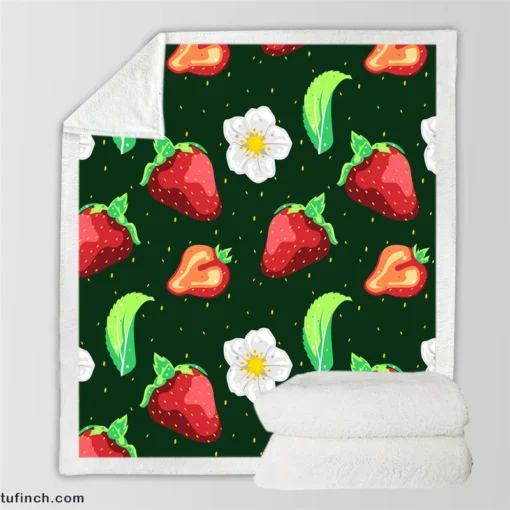 Hand Painted Strawberry Flowers Sherpa Fleece Blanket