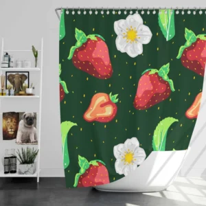 Hand Painted Strawberry Flowers Shower Curtain