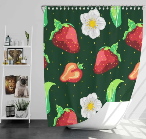 Hand Painted Strawberry Flowers Shower Curtain