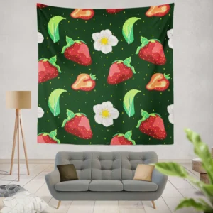 Hand Painted Strawberry Flowers Wall Tapestry