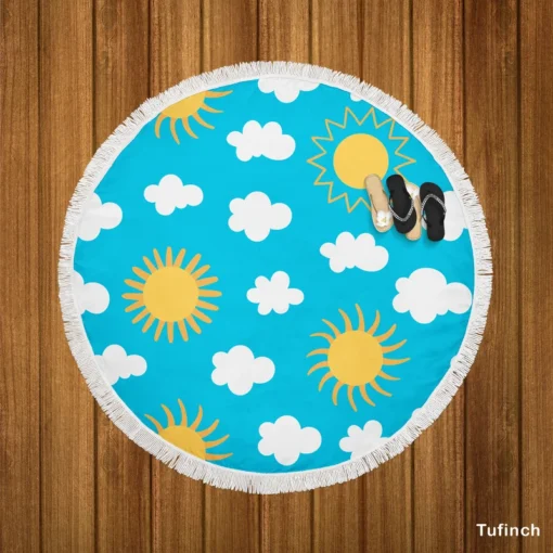 Happy Sunny Day Sun Raised Round Beach Towel