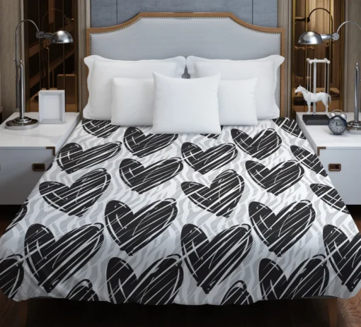 Hatch Black Heart Pattern Duvet Cover