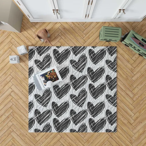 Hatch Black Heart Pattern Rug