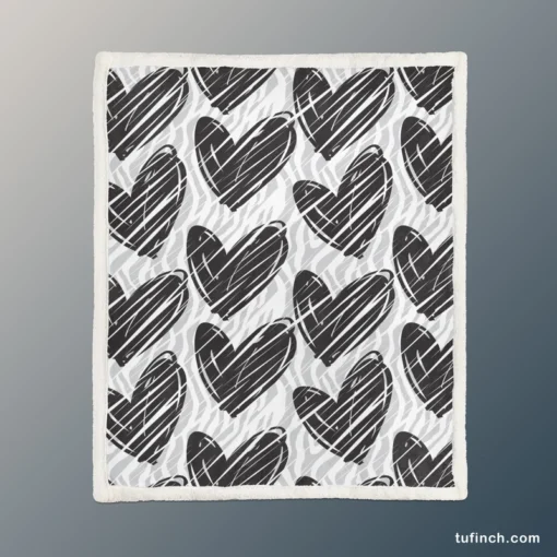 Hatch Black Heart Pattern Sherpa Fleece Blanket 1