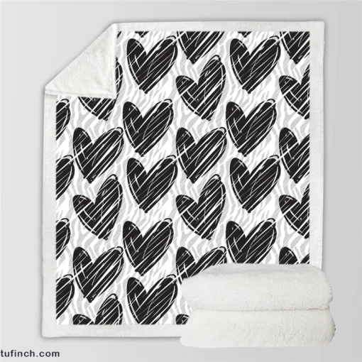 Hatch Black Heart Pattern Sherpa Fleece Blanket