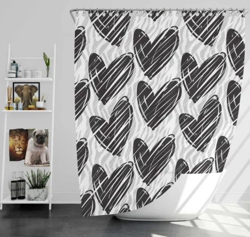 Hatch Black Heart Pattern Shower Curtain