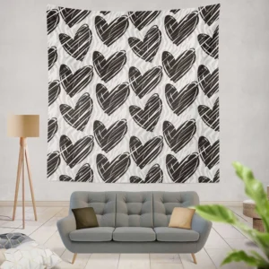 Hatch Black Heart Pattern Wall Tapestry