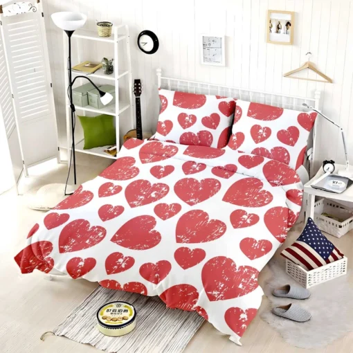 Hatch Red Heart Design Bedding Set