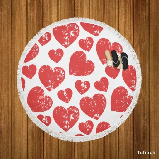 Hatch Red Heart Design Round Beach Towel