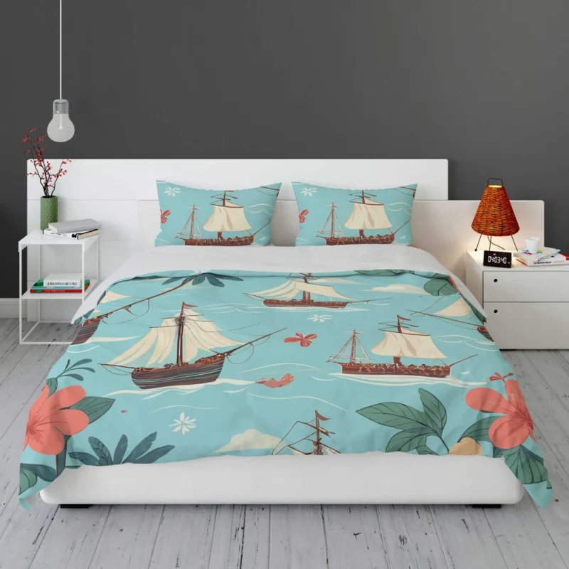 Hawaii Theme Old Tail Ship Bedding Set 1