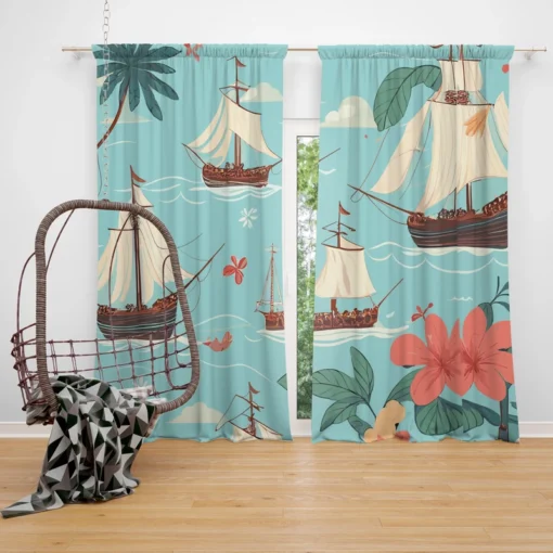 Hawaii Theme Old Tail Ship Curtain