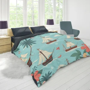 Hawaii Theme Old Tail Ship Duvet Cover 1