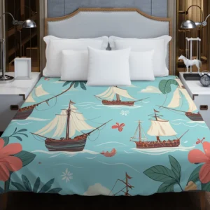 Hawaii Theme Old Tail Ship Duvet Cover