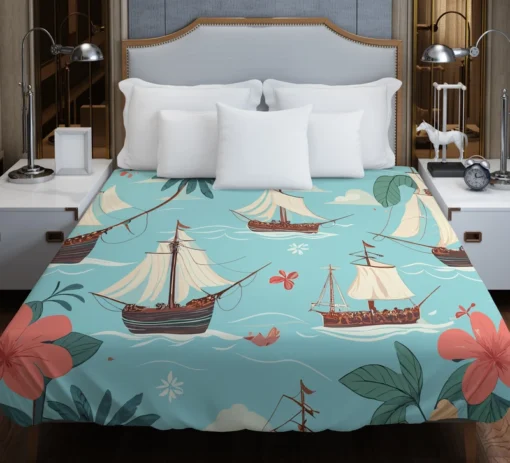 Hawaii Theme Old Tail Ship Duvet Cover